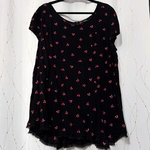 Torrid Black and Orange Fox Pattern Boxy Short Sleeve Blouse